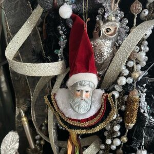 Festive Vintage Santa Ornament with Red and Gold Accents